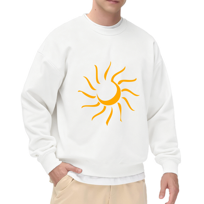Stylized Sun Graphic Crewneck Sweatshirt - Bright Yellow Sunshine Happy Pullover