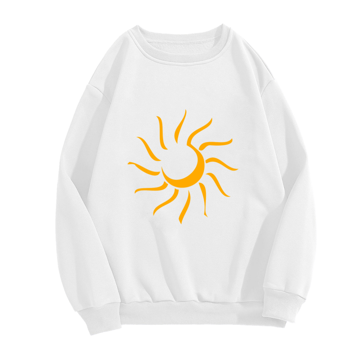 Stylized Sun Graphic Crewneck Sweatshirt - Bright Yellow Sunshine Happy Pullover