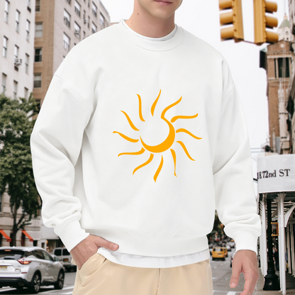 Stylized Sun Graphic Crewneck Sweatshirt - Bright Yellow Sunshine Happy Pullover