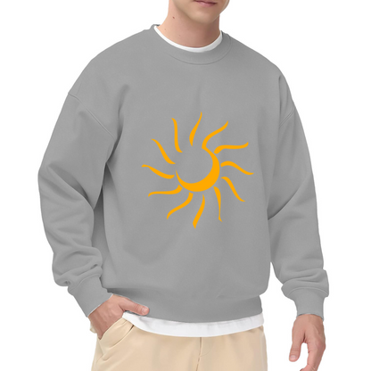 Stylized Sun Graphic Crewneck Sweatshirt - Bright Yellow Sunshine Happy Pullover