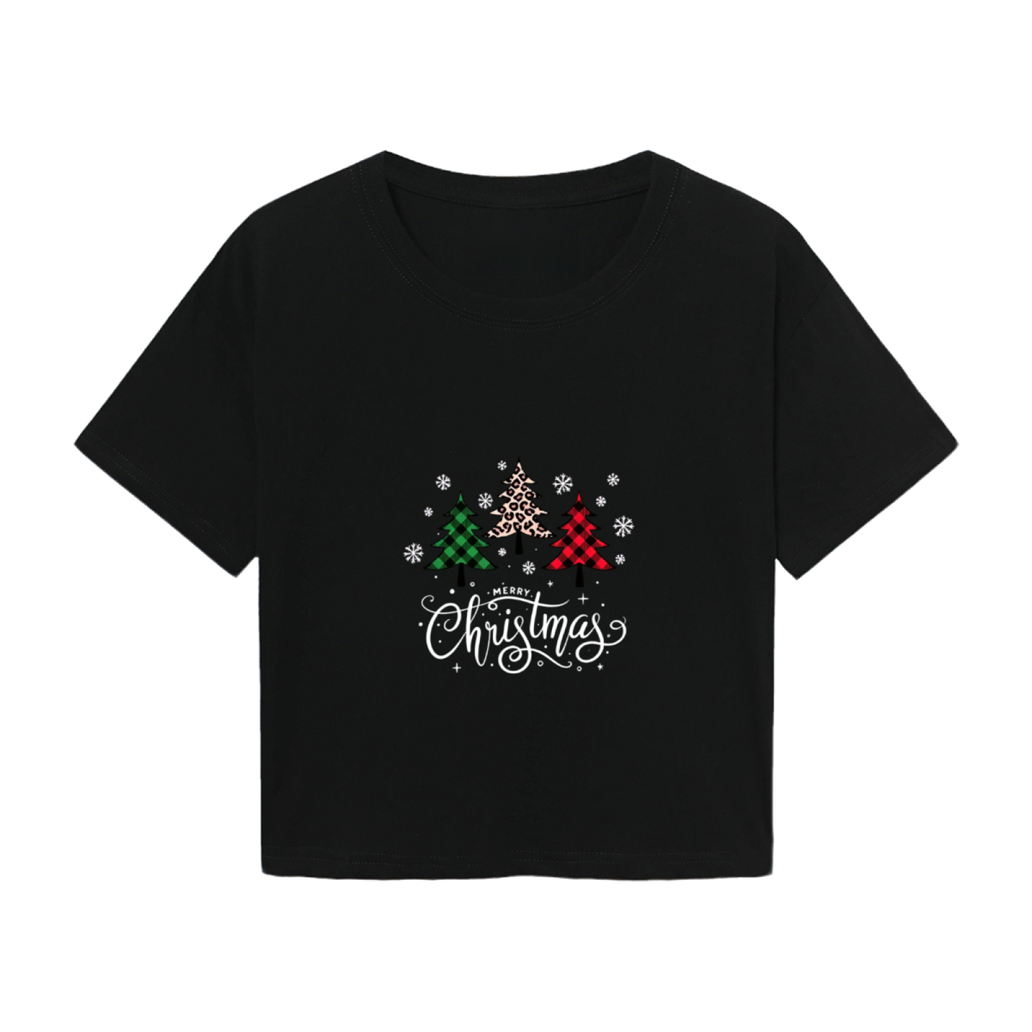 Buffalo Plaid Leopard Tree Merry Christmas Cute Crop Top