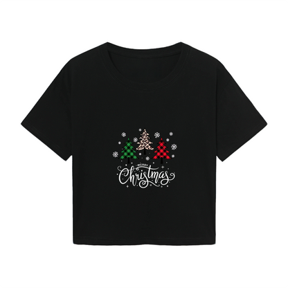 Buffalo Plaid Leopard Tree Merry Christmas Cute Crop Top