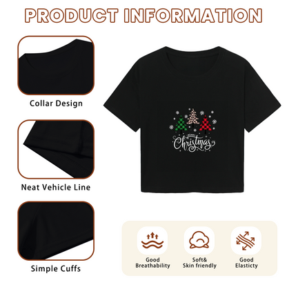 Buffalo Plaid Leopard Tree Merry Christmas Cute Crop Top