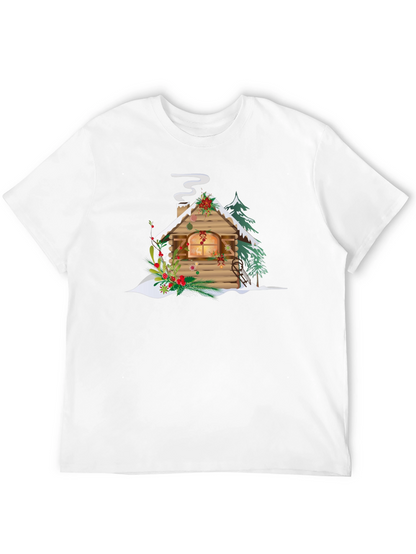 Christmas Cabin Graphic Tee - Holiday Season Apparel
