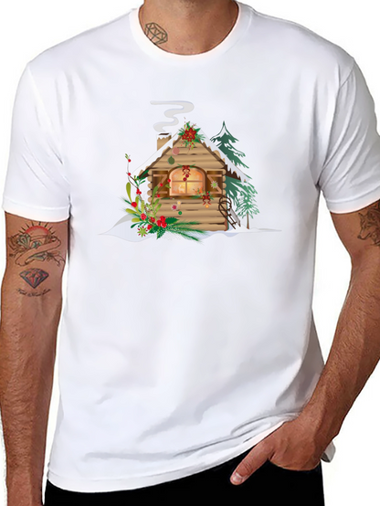 Christmas Cabin Graphic Tee - Holiday Season Apparel