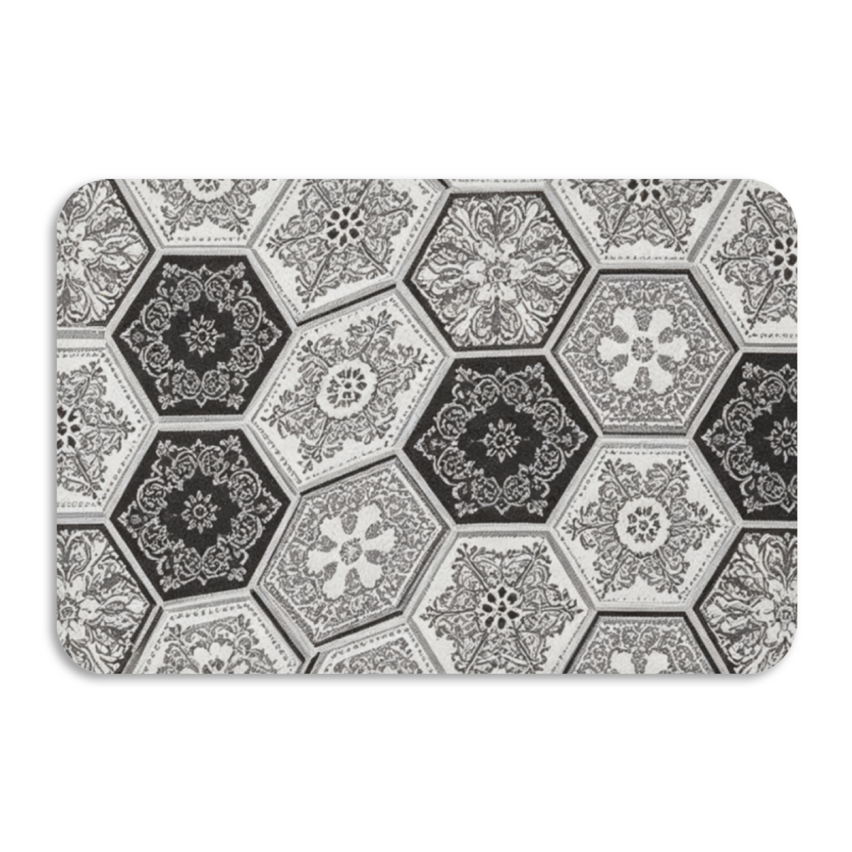 Black White Hexagon Vintage Tile Diatomite Mat£üBlack White Hexagon Carved Vintage Tile Diatomite Mat, Retro Quick Dry Non?Slip Bathroom Shower Rug