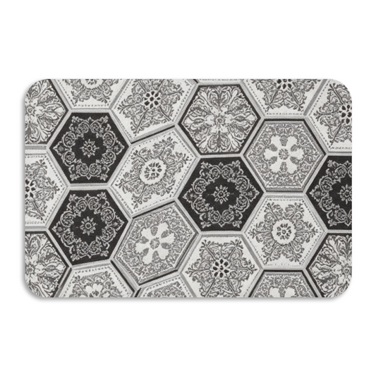 Black White Hexagon Vintage Tile Diatomite Mat£üBlack White Hexagon Carved Vintage Tile Diatomite Mat, Retro Quick Dry Non?Slip Bathroom Shower Rug