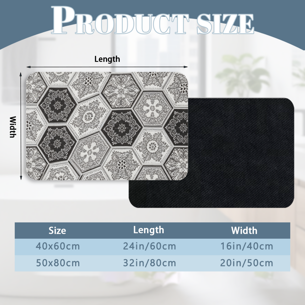 Black White Hexagon Vintage Tile Diatomite Mat£üBlack White Hexagon Carved Vintage Tile Diatomite Mat, Retro Quick Dry Non?Slip Bathroom Shower Rug