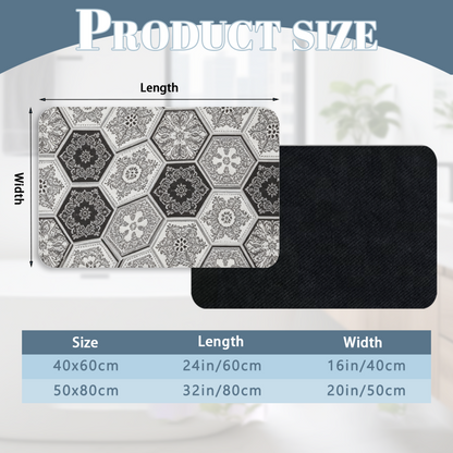 Black White Hexagon Vintage Tile Diatomite Mat£üBlack White Hexagon Carved Vintage Tile Diatomite Mat, Retro Quick Dry Non?Slip Bathroom Shower Rug