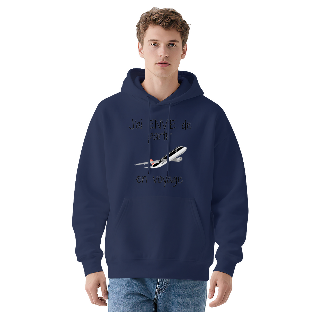 French Travel White Hoodie with Plane Design