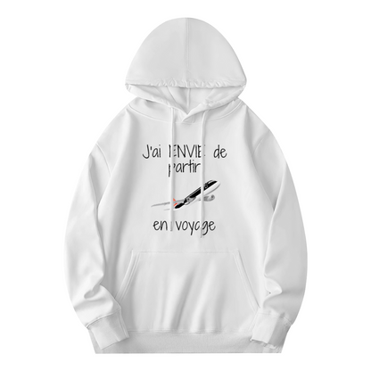 French Travel White Hoodie with Plane Design