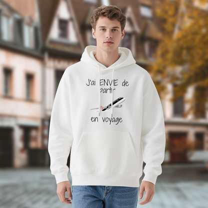 French Travel White Hoodie with Plane Design