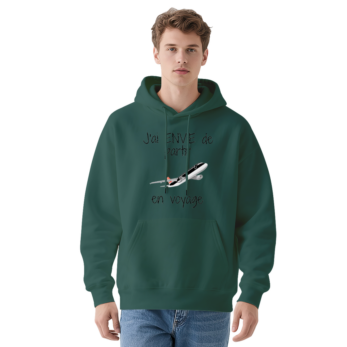 French Travel White Hoodie with Plane Design