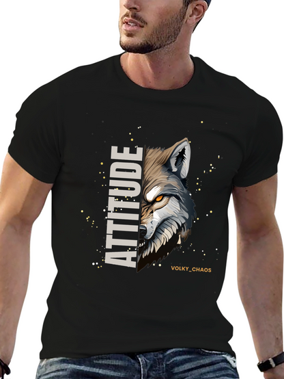 Attitude Wolf Graphic Print Black T-Shirt
