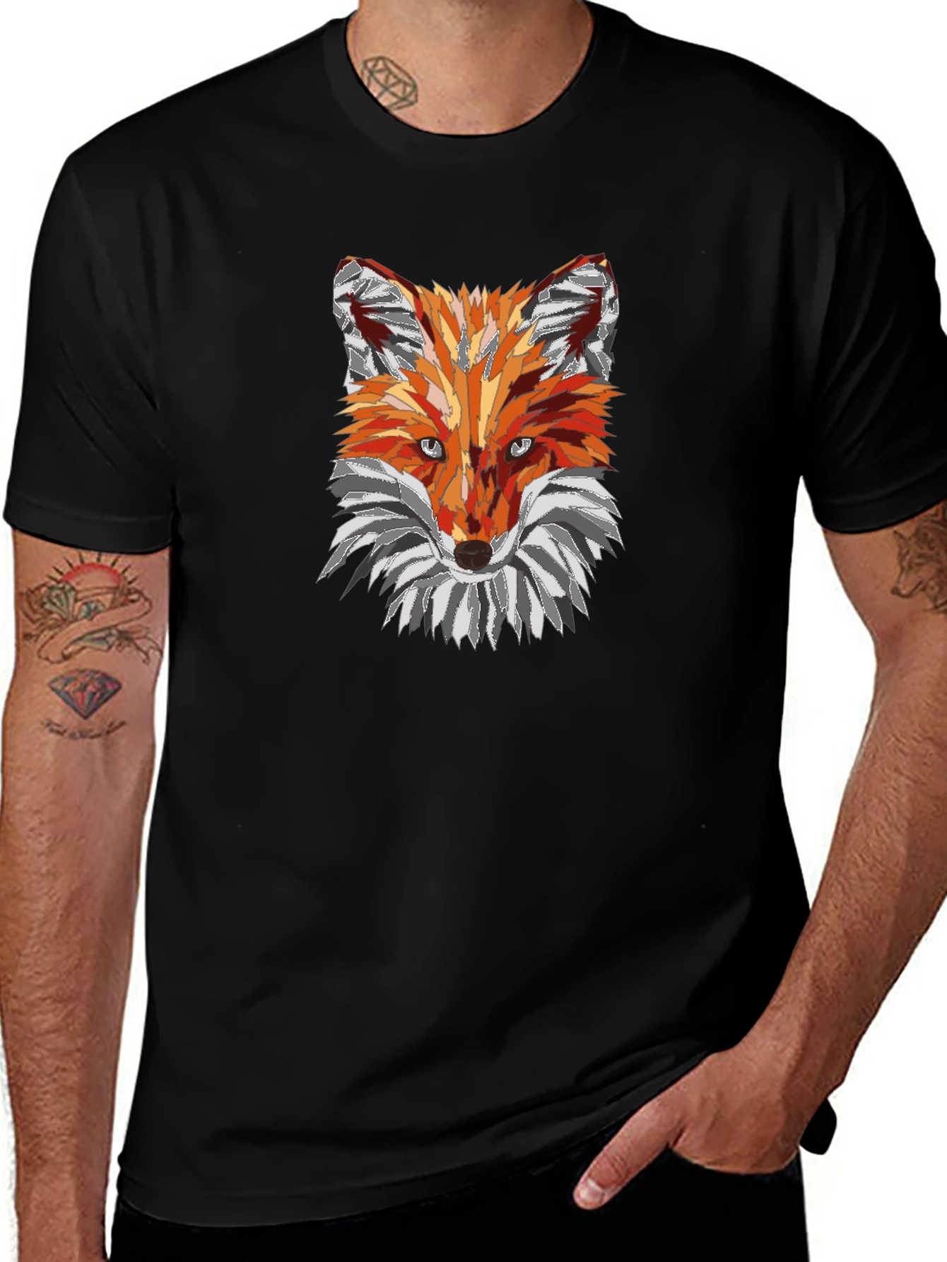 Geometric Fox Graphic Tee - Black