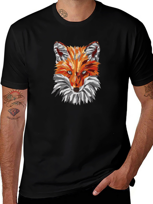 Geometric Fox Graphic Tee - Black