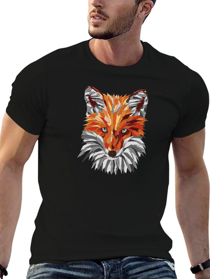 Geometric Fox Graphic Tee - Black