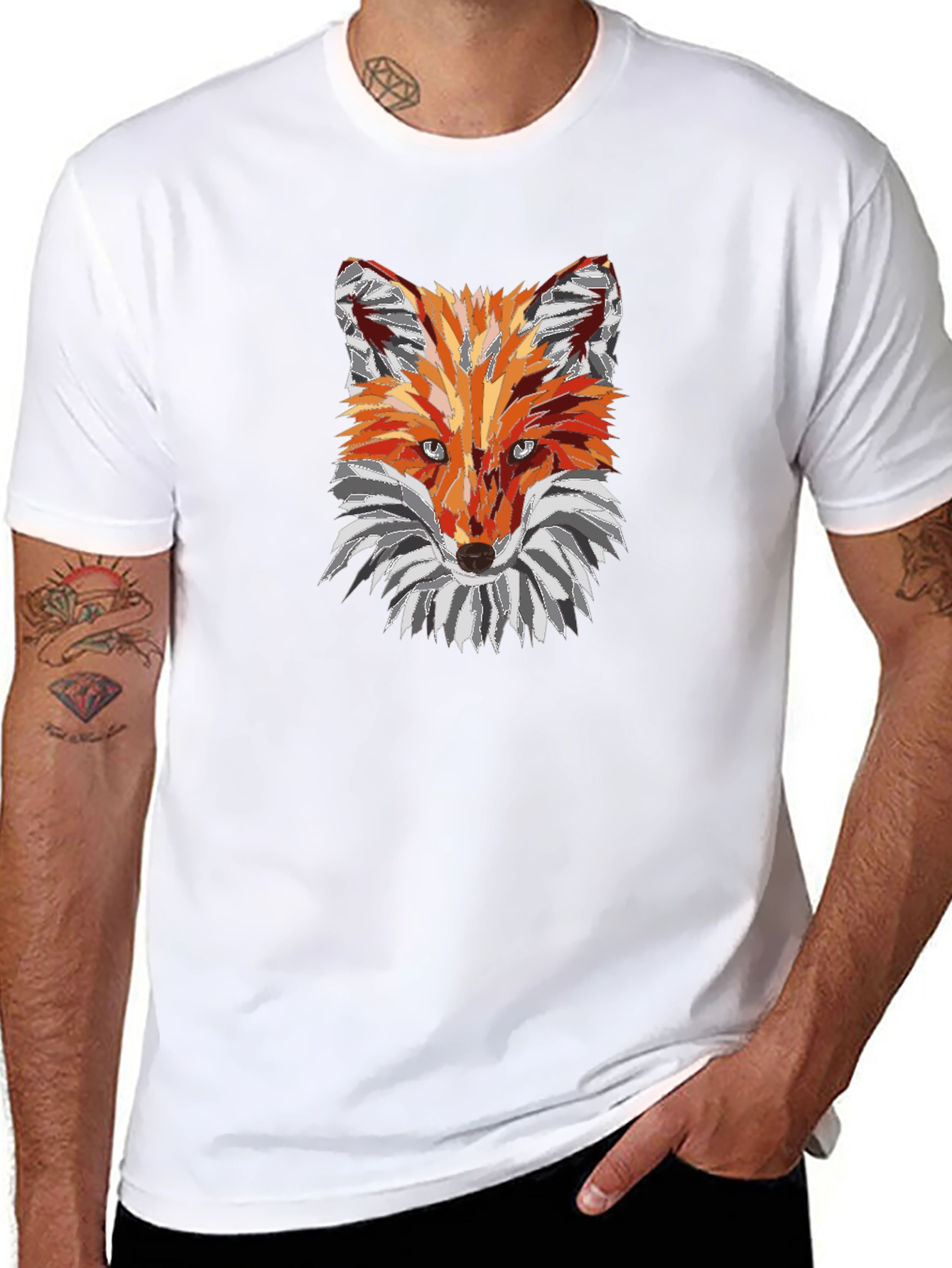 Geometric Fox Graphic Tee - Black