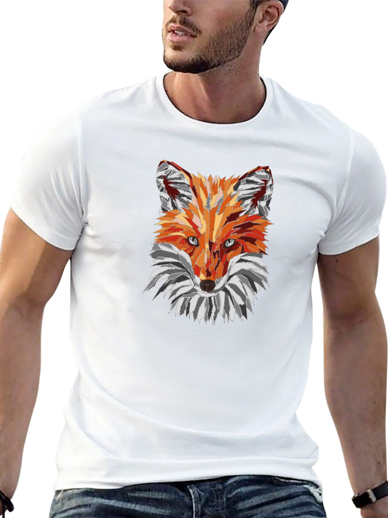 Geometric Fox Graphic Tee - Black