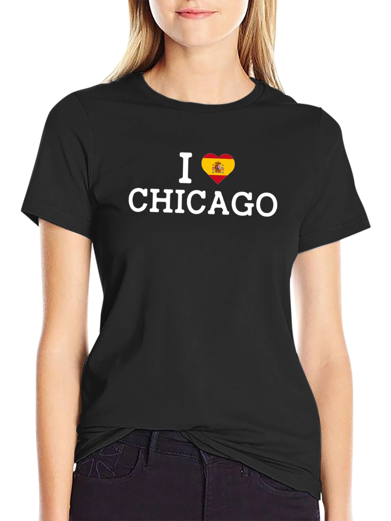 I Love Chicago Spain Flag Heart T-Shirt