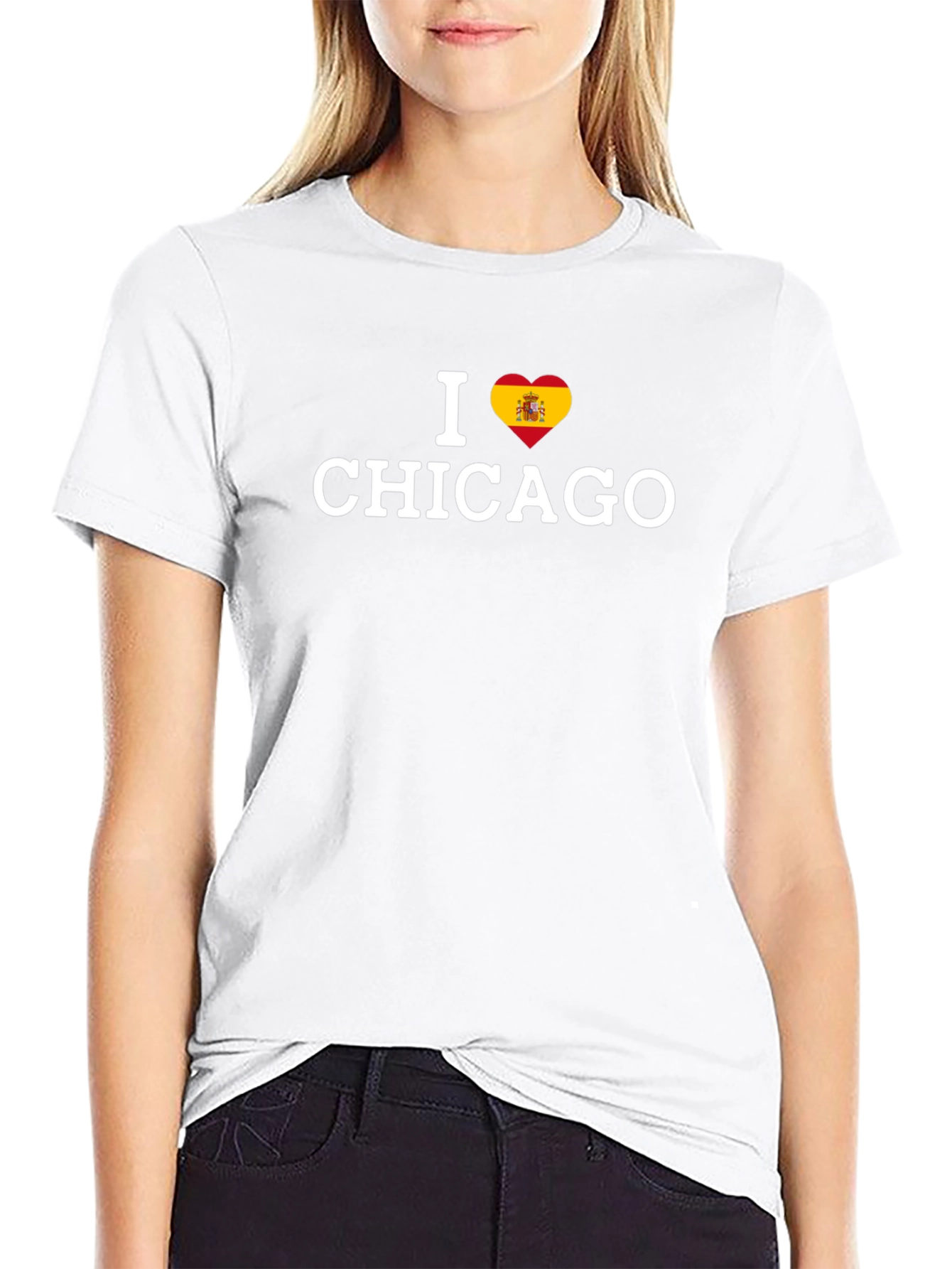 I Love Chicago Spain Flag Heart T-Shirt