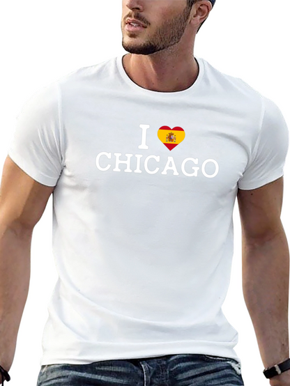 I Love Chicago Spain Flag Heart T-Shirt
