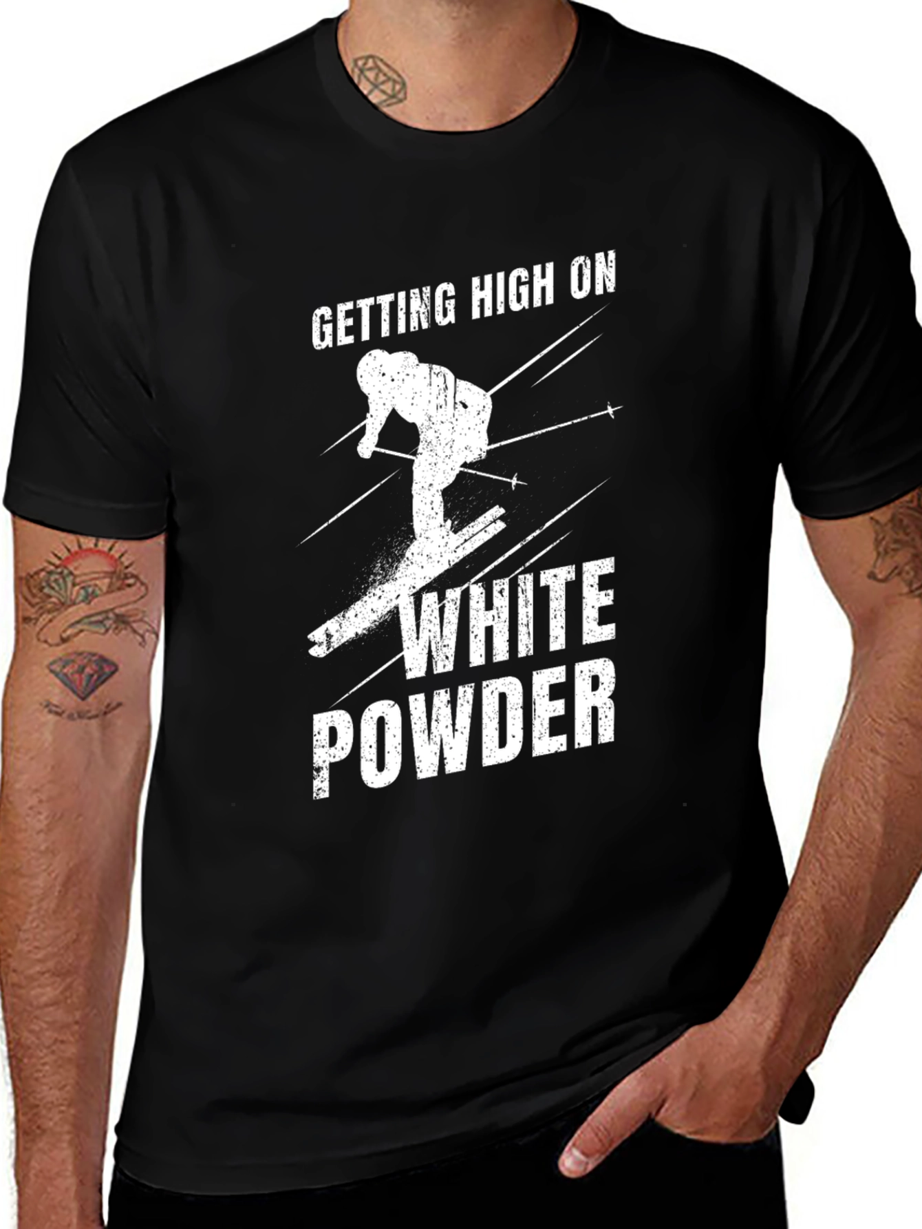Getting High on White Powder Black T-Shirt