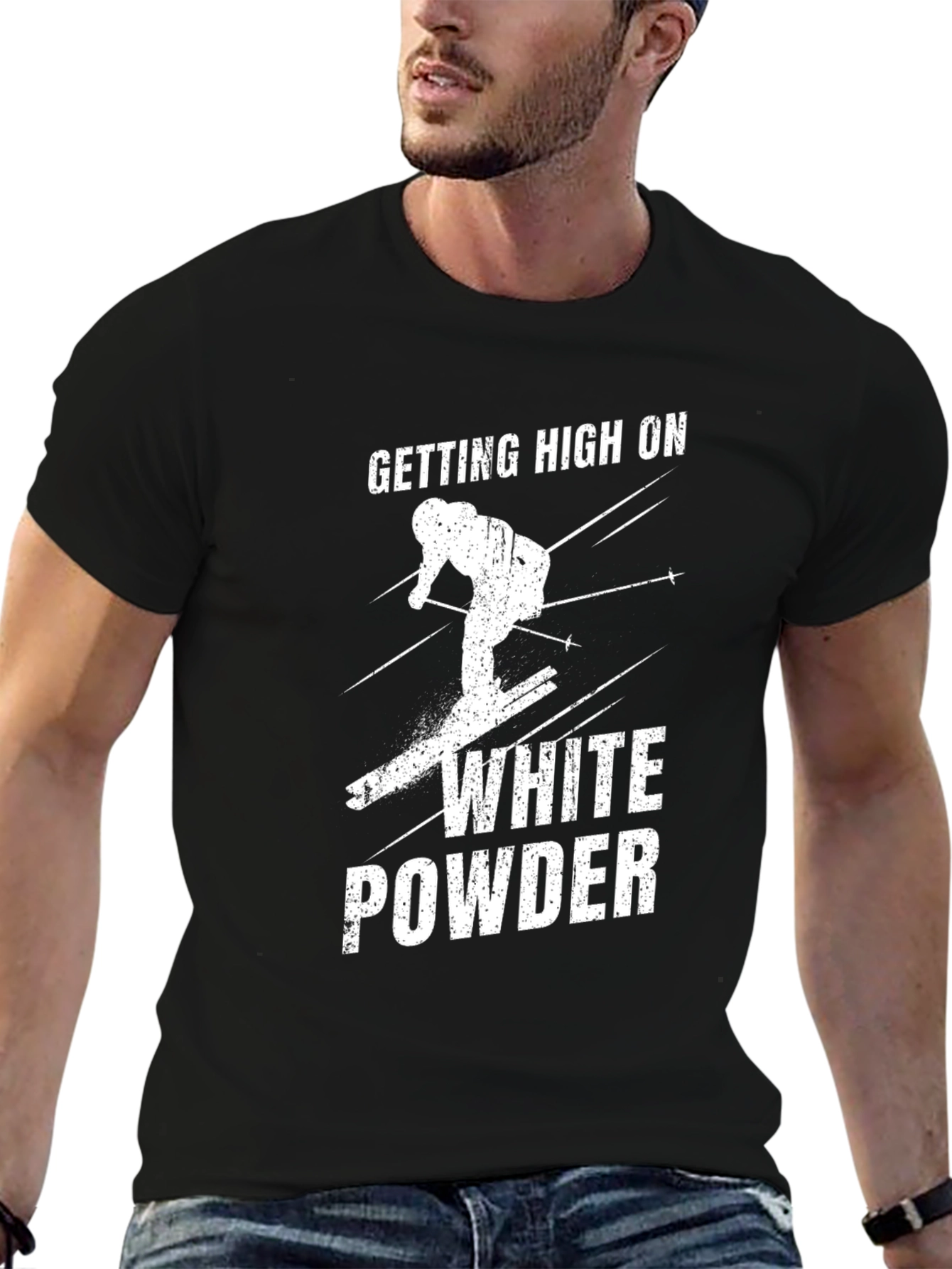 Getting High on White Powder Black T-Shirt