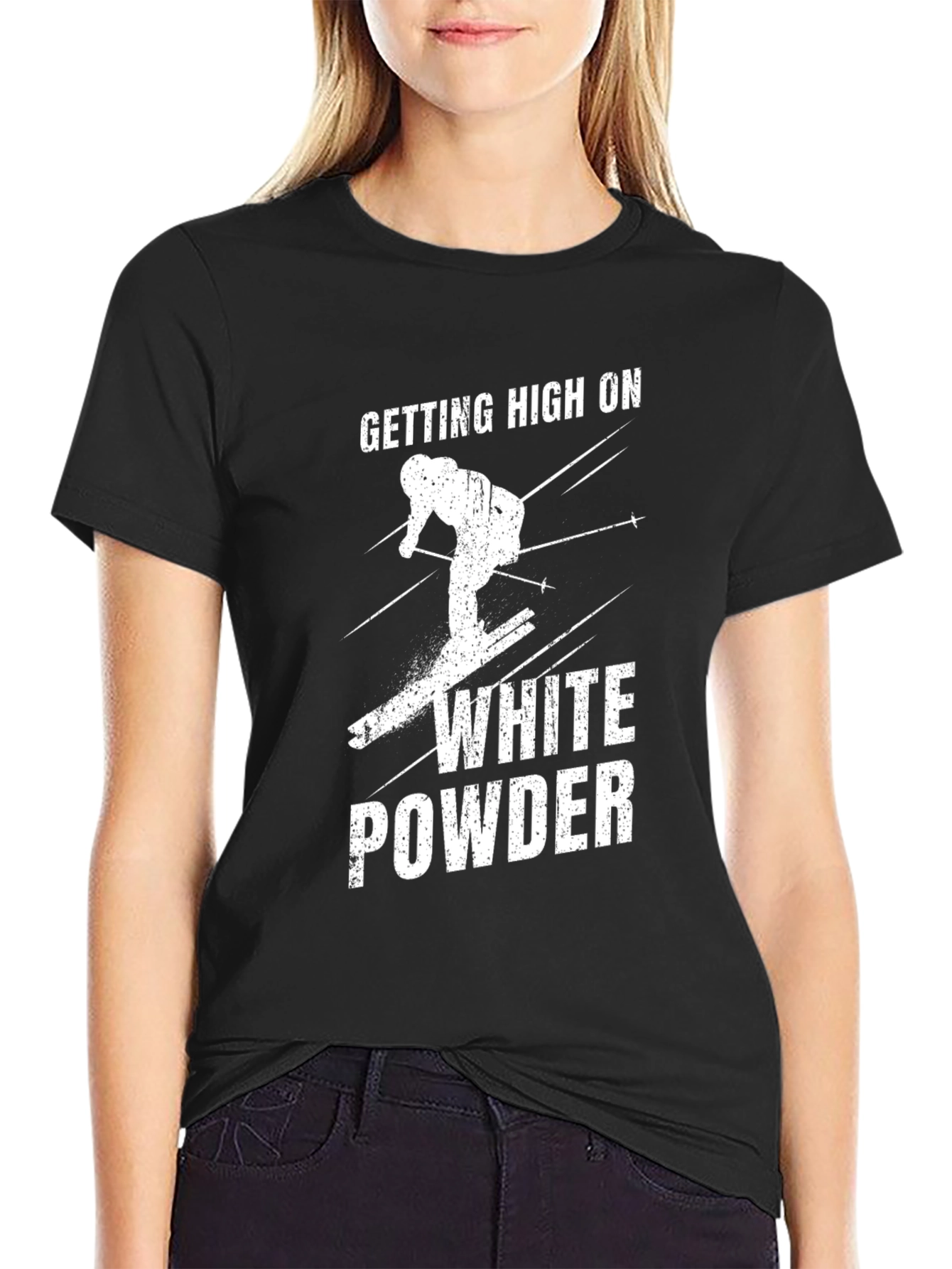 Getting High on White Powder Black T-Shirt
