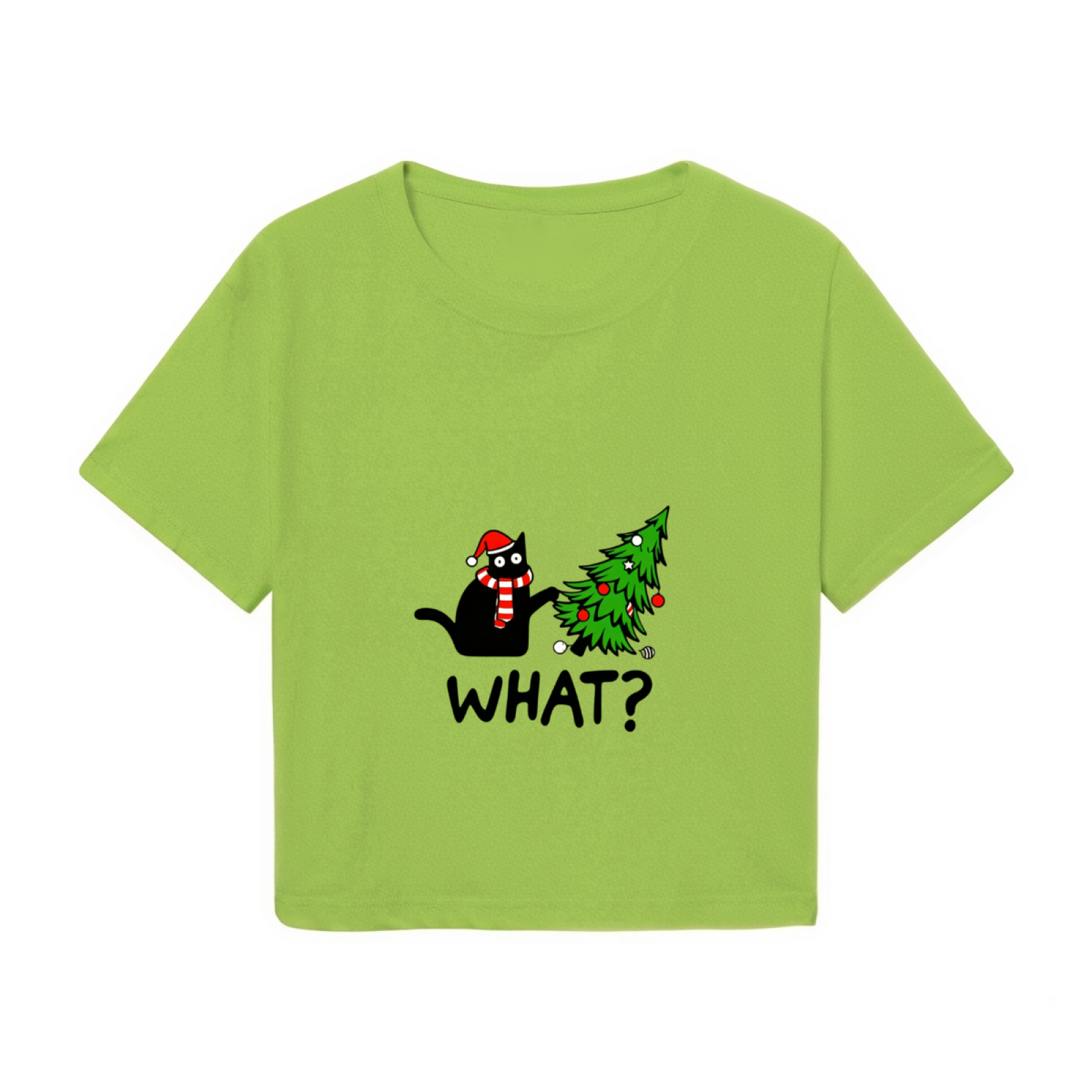Sassy Black Cat Christmas Tree Funny Holiday Cropped Tee