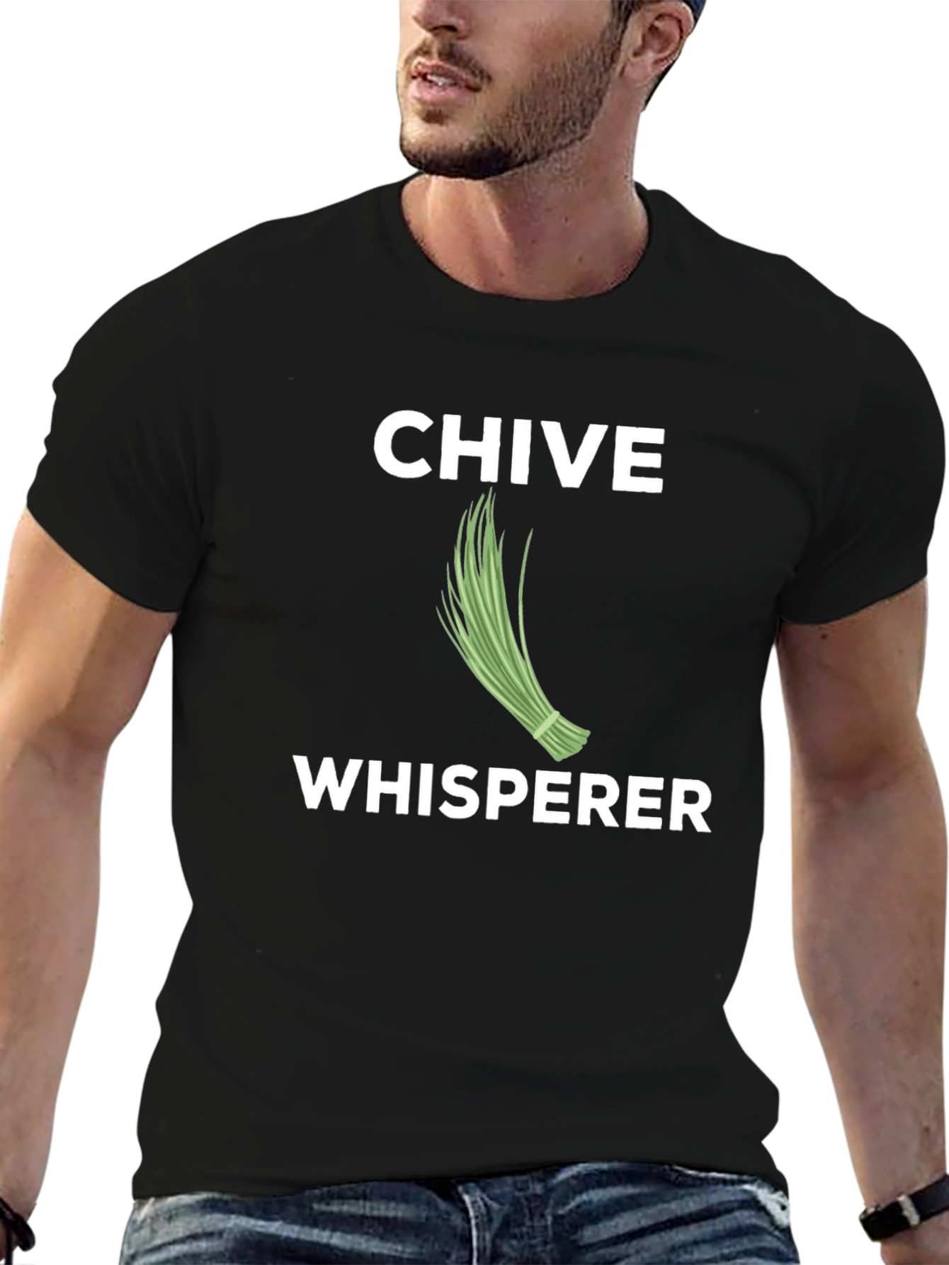 Chive Whisperer Black T-Shirt Funny Gardening Tee