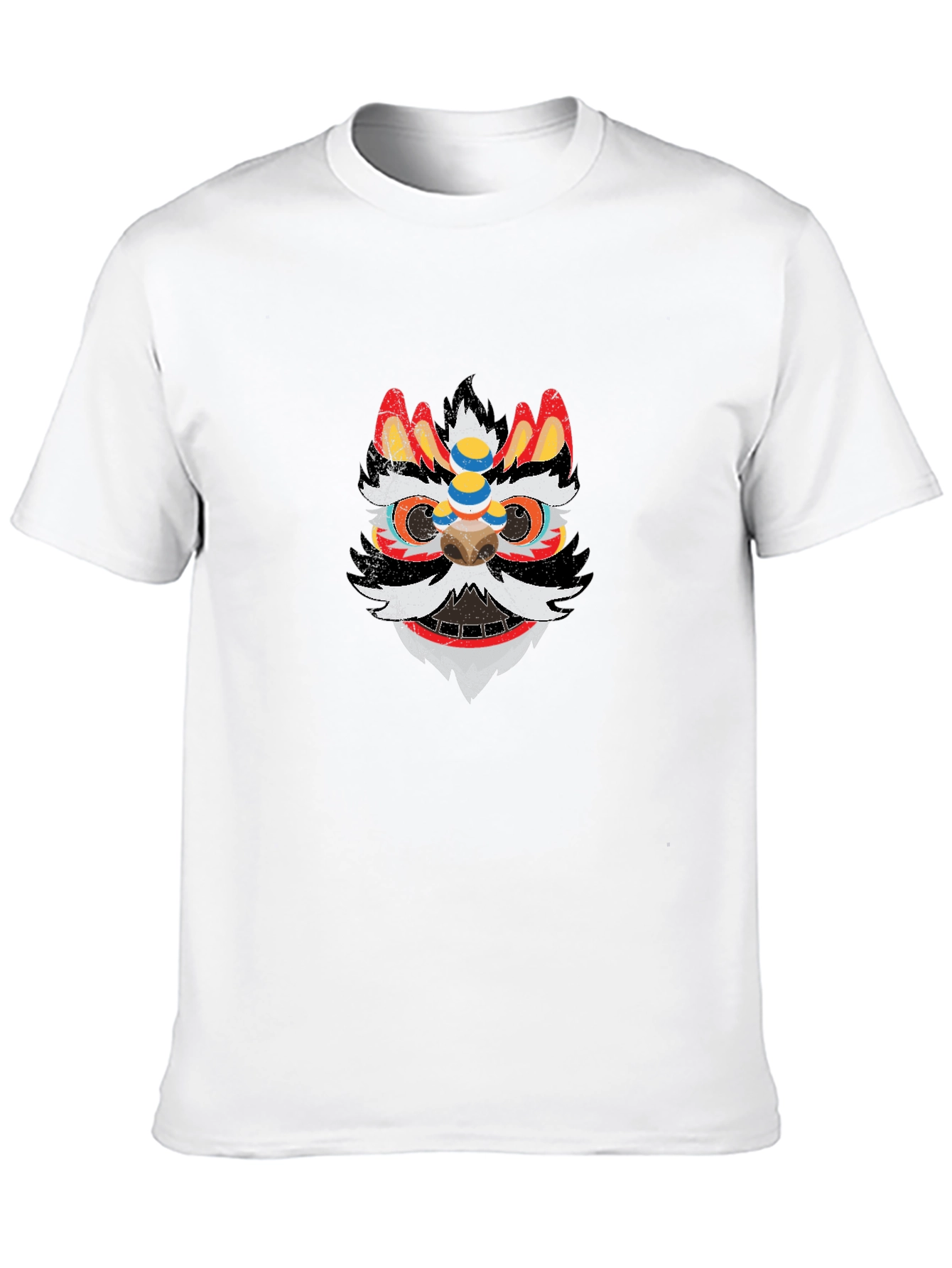 Lion Dance Mask Graphic Tee - Black Cotton T-Shirt