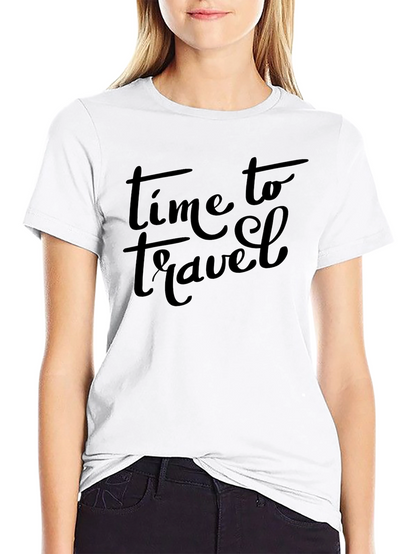 Time To Travel Black Crew Neck T-Shirt