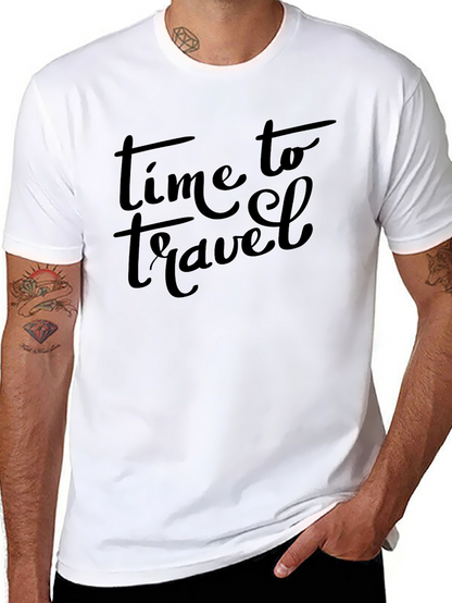 Time To Travel Black Crew Neck T-Shirt