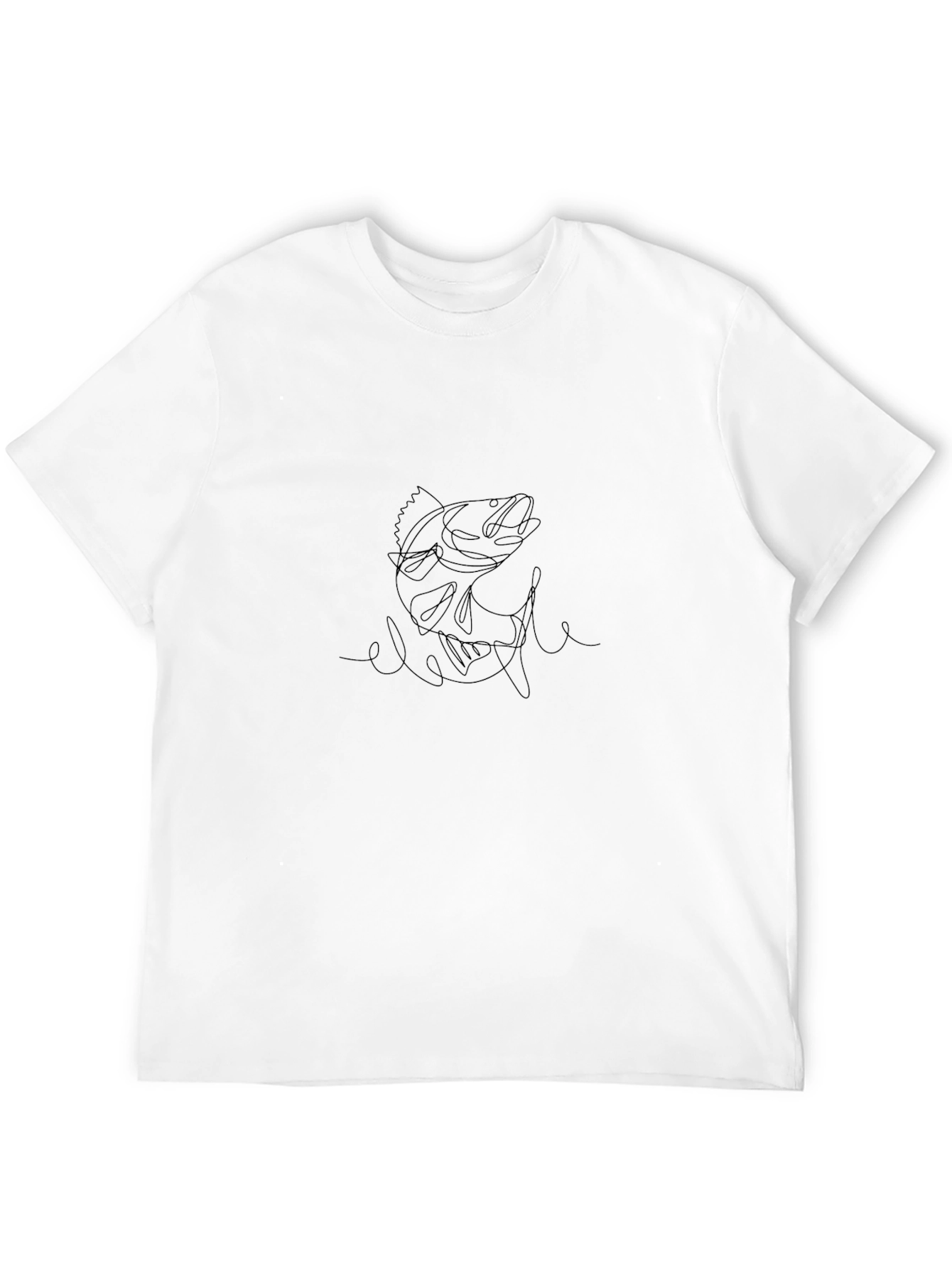 Fishing Line Art Tee - Black Cotton Casual Shirt