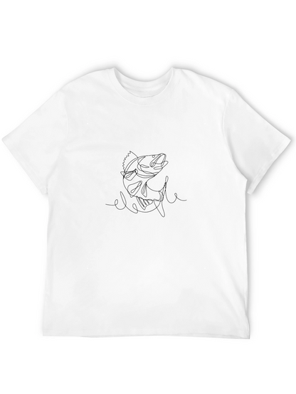 Fishing Line Art Tee - Black Cotton Casual Shirt