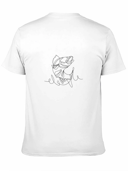 Fishing Line Art Tee - Black Cotton Casual Shirt