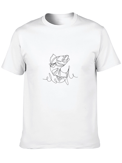 Fishing Line Art Tee - Black Cotton Casual Shirt