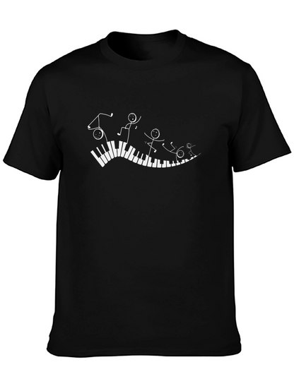 Piano Player Graphic Tee - Black Cotton Casual T-Shirt
