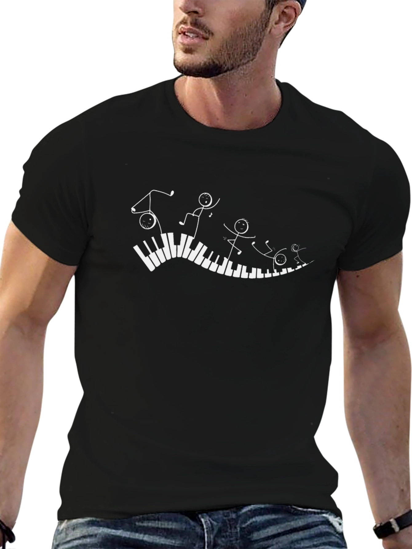 Piano Player Graphic Tee - Black Cotton Casual T-Shirt