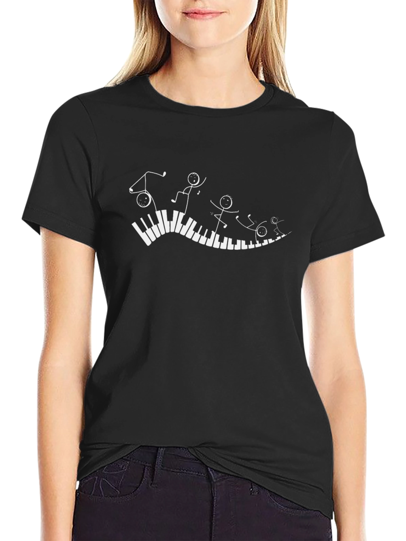 Piano Player Graphic Tee - Black Cotton Casual T-Shirt