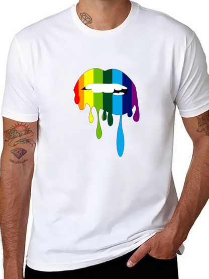 Rainbow Lips Graphic Print Black T-Shirt