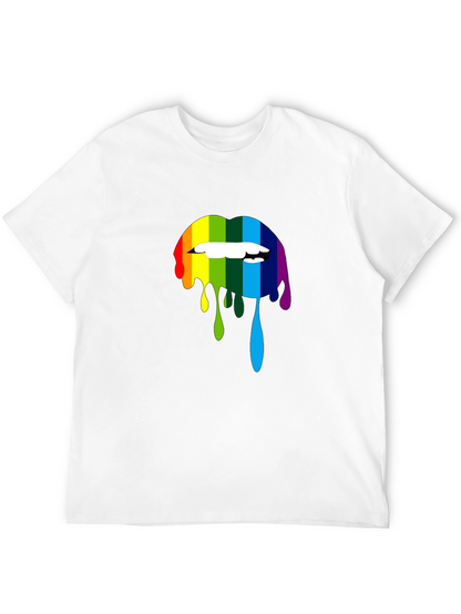 Rainbow Lips Graphic Print Black T-Shirt