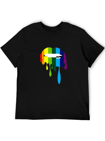 Rainbow Lips Graphic Print Black T-Shirt