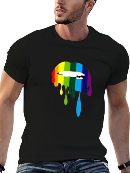 Rainbow Lips Graphic Print Black T-Shirt
