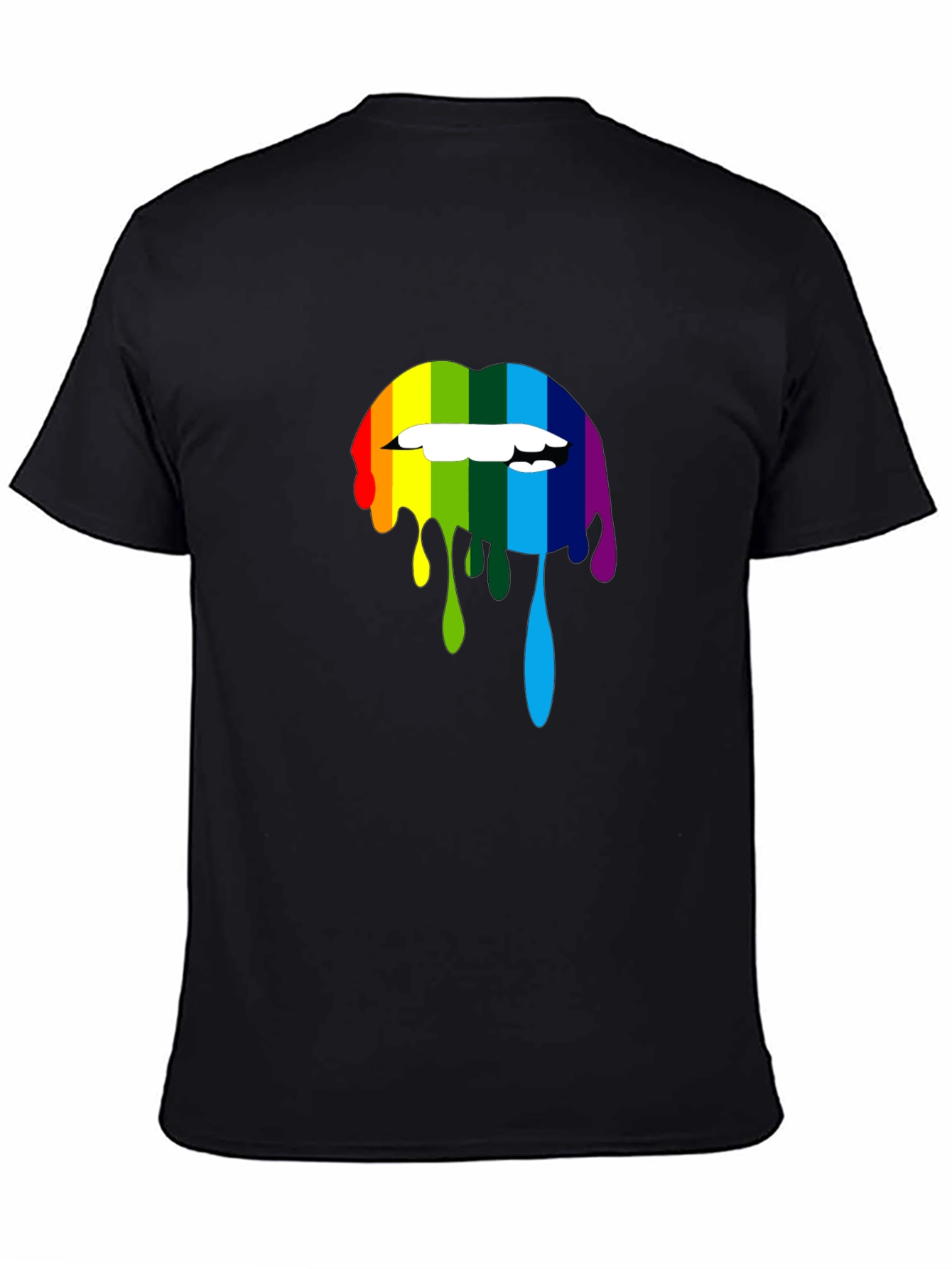 Rainbow Lips Graphic Print Black T-Shirt