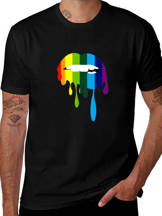 Rainbow Lips Graphic Print Black T-Shirt
