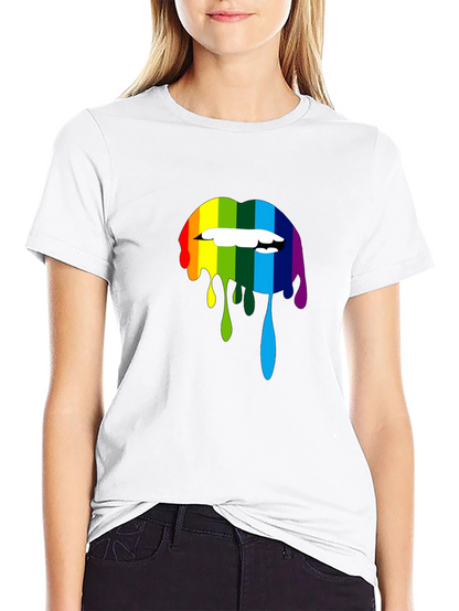 Rainbow Lips Graphic Print Black T-Shirt