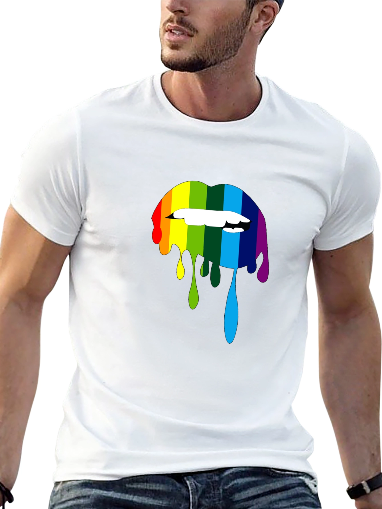 Rainbow Lips Graphic Print Black T-Shirt