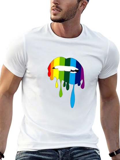 Rainbow Lips Graphic Print Black T-Shirt